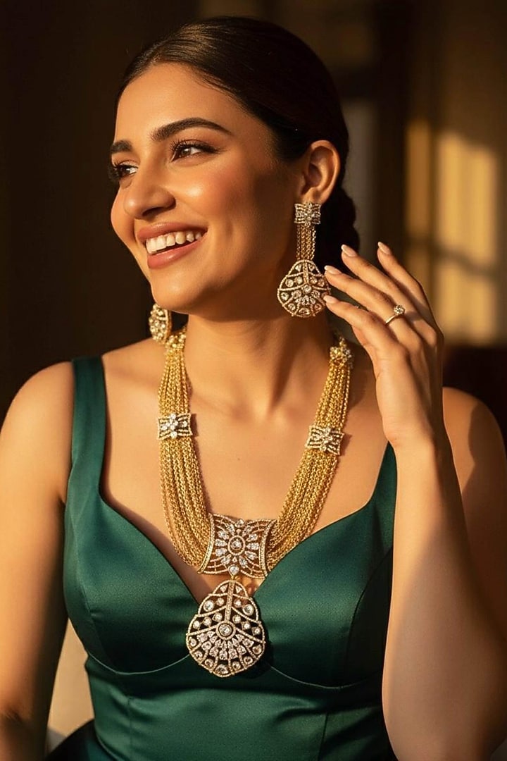 Gold Finish Moissanite Stone Necklace Set by JewelTreeTz at Pernia's Pop Up Shop
