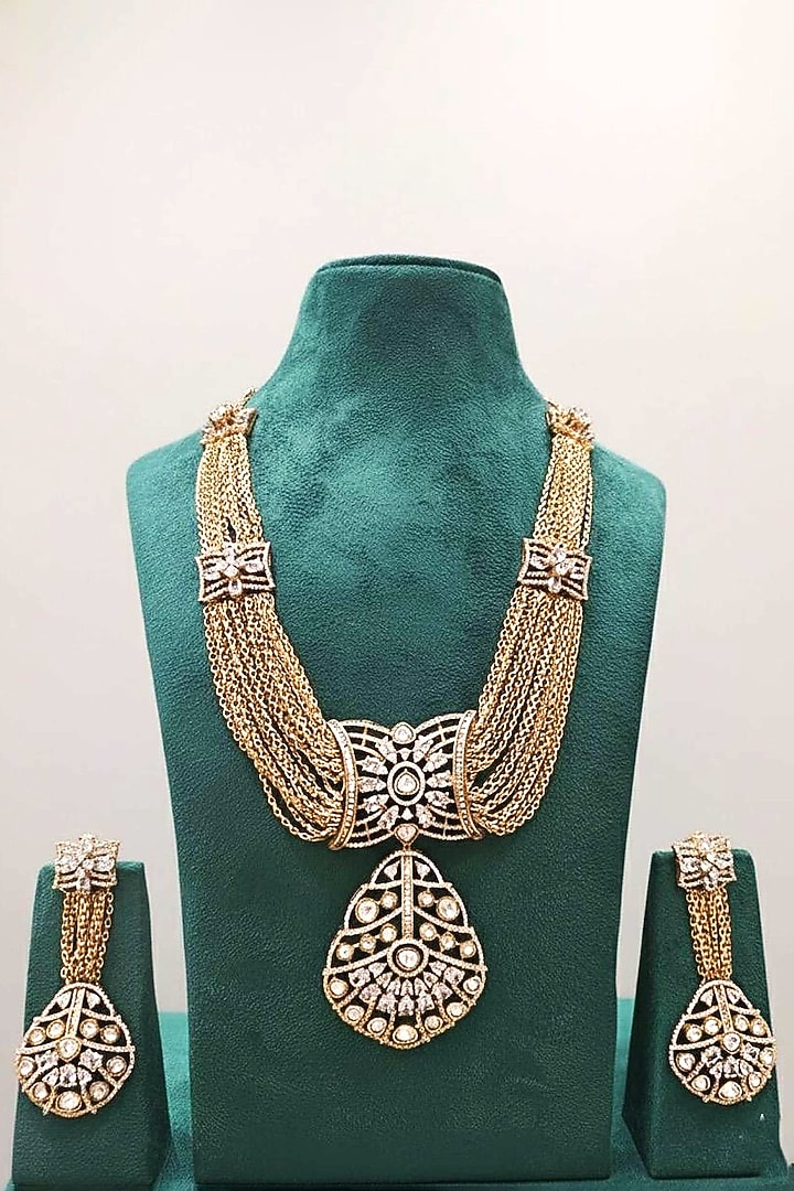 Gold Finish Moissanite Stone Necklace Set by JewelTreeTz at Pernia's Pop Up Shop