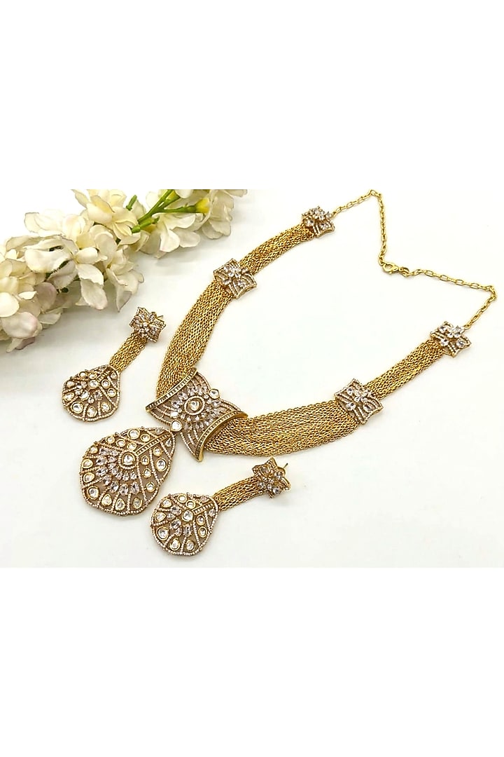 Gold Finish Moissanite Stone Necklace Set by JewelTreeTz at Pernia's Pop Up Shop