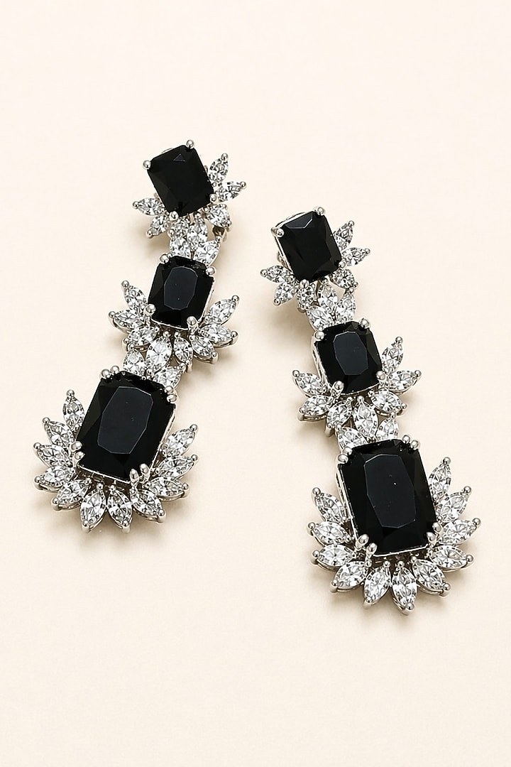 White Rhodium Finish Black Doublet & CZ Stone Necklace Set by JewelTreeTz at Pernia's Pop Up Shop