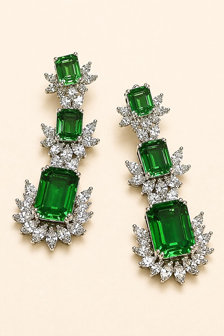 White Rhodium Finish Olive Green Sapphire & CZ Stone Open Necklace Set by JewelTreeTz at Pernia's Pop Up Shop