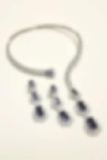 White Rhodium Finish Olive Amethyst Sapphire & CZ Stone Open Necklace Set by JewelTreeTz at Pernia's Pop Up Shop