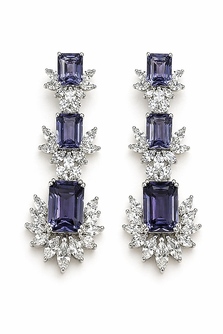 White Rhodium Finish Olive Amethyst Sapphire & CZ Stone Open Necklace Set by JewelTreeTz at Pernia's Pop Up Shop