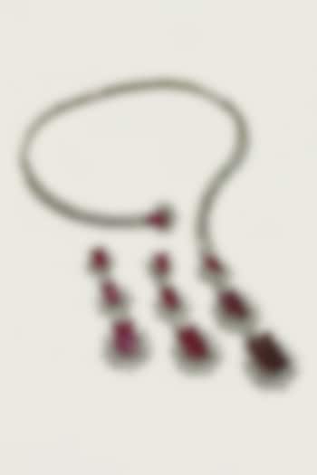 White Rhodium Finish Ruby & CZ Stone Open Necklace Set by JewelTreeTz at Pernia's Pop Up Shop