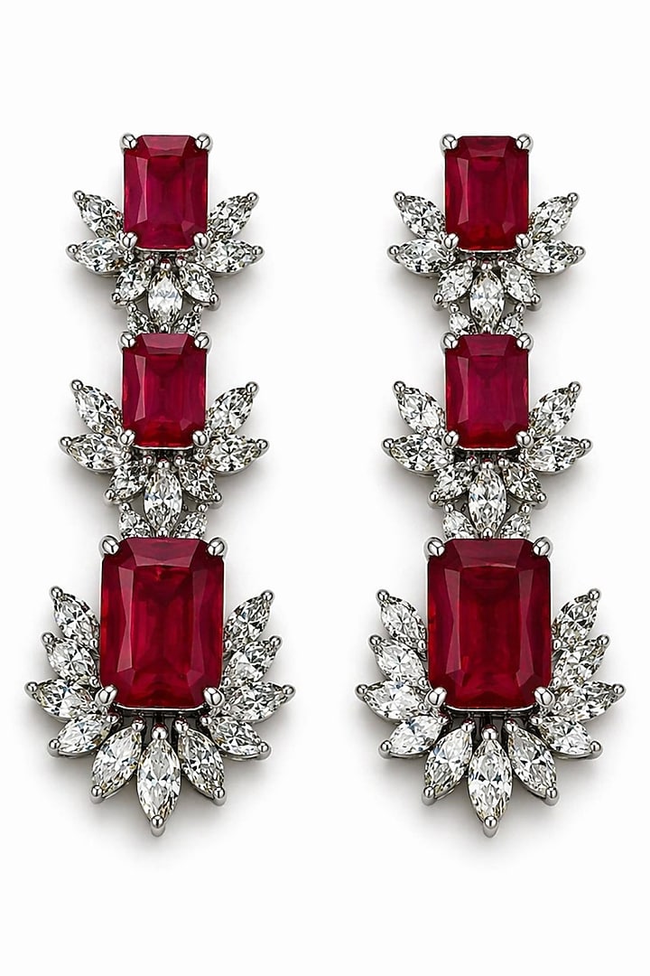 White Rhodium Finish Ruby & CZ Stone Open Necklace Set by JewelTreeTz at Pernia's Pop Up Shop