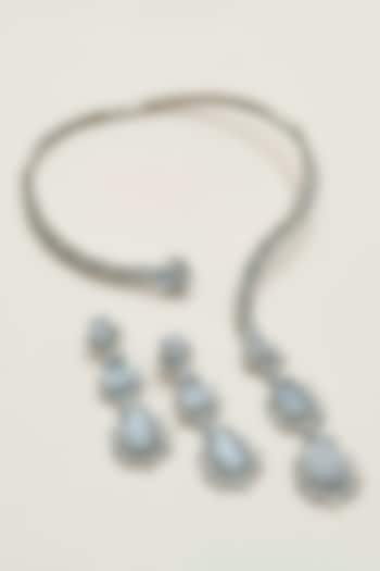 White Rhodium Finish Smoky & CZ Stone Open Necklace Set by JewelTreeTz at Pernia's Pop Up Shop