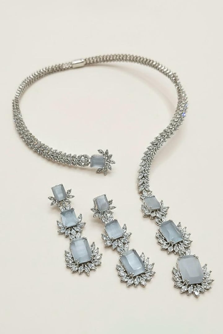 White Rhodium Finish Smoky & CZ Stone Open Necklace Set by JewelTreeTz at Pernia's Pop Up Shop