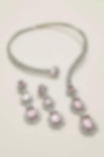 White Rhodium Finish Rose Doublet & CZ Stone Open Necklace Set by JewelTreeTz at Pernia's Pop Up Shop