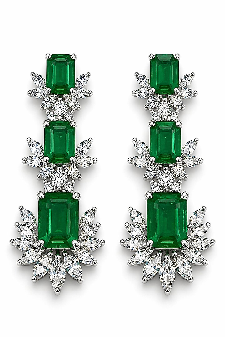 White Rhodium Finish Emerald Doublet & CZ Stone Open Necklace Set by JewelTreeTz at Pernia's Pop Up Shop