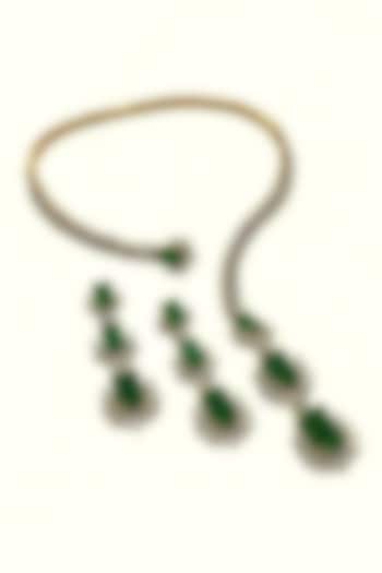Gold Finish Emerald Doublet & CZ Stone Open Necklace Set by JewelTreeTz at Pernia's Pop Up Shop