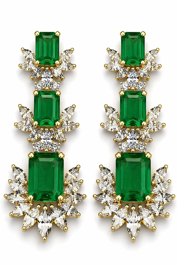 Gold Finish Emerald Doublet & CZ Stone Open Necklace Set by JewelTreeTz at Pernia's Pop Up Shop