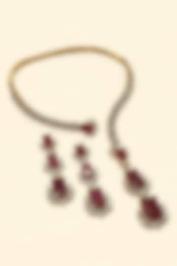 Gold Finish Ruby Doublet & CZ Stone Open Necklace Set by JewelTreeTz at Pernia's Pop Up Shop