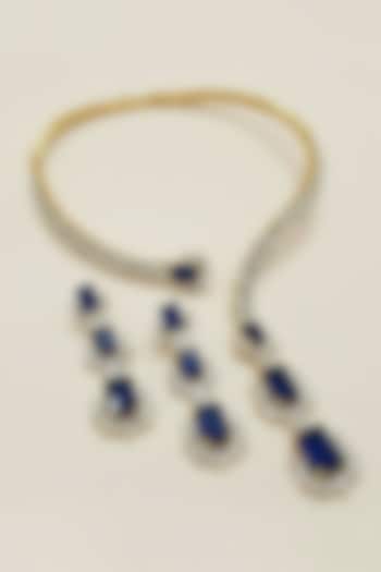 Gold Finish Deep Blue Doublet & CZ Stone Open Necklace Set by JewelTreeTz at Pernia's Pop Up Shop