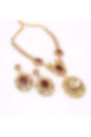Gold Plated Moissanite & Ruby Doublet Necklace Set by JewelTreeTz at Pernia's Pop Up Shop