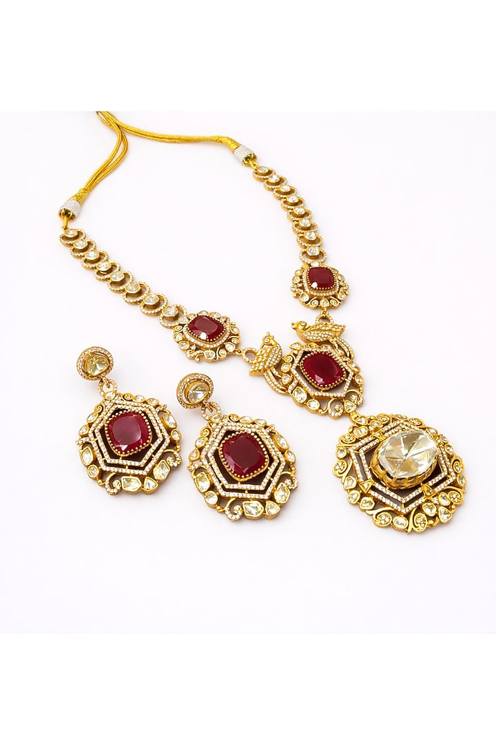 Gold Plated Moissanite & Ruby Doublet Necklace Set by JewelTreeTz at Pernia's Pop Up Shop