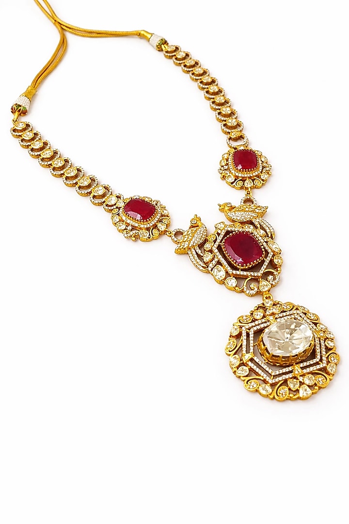 Gold Plated Moissanite & Ruby Doublet Necklace Set by JewelTreeTz at Pernia's Pop Up Shop
