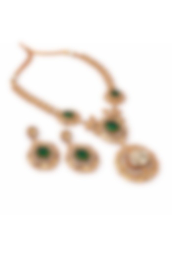 Gold Plated Moissanite & Emerald Doublet Necklace Set by JewelTreeTz at Pernia's Pop Up Shop