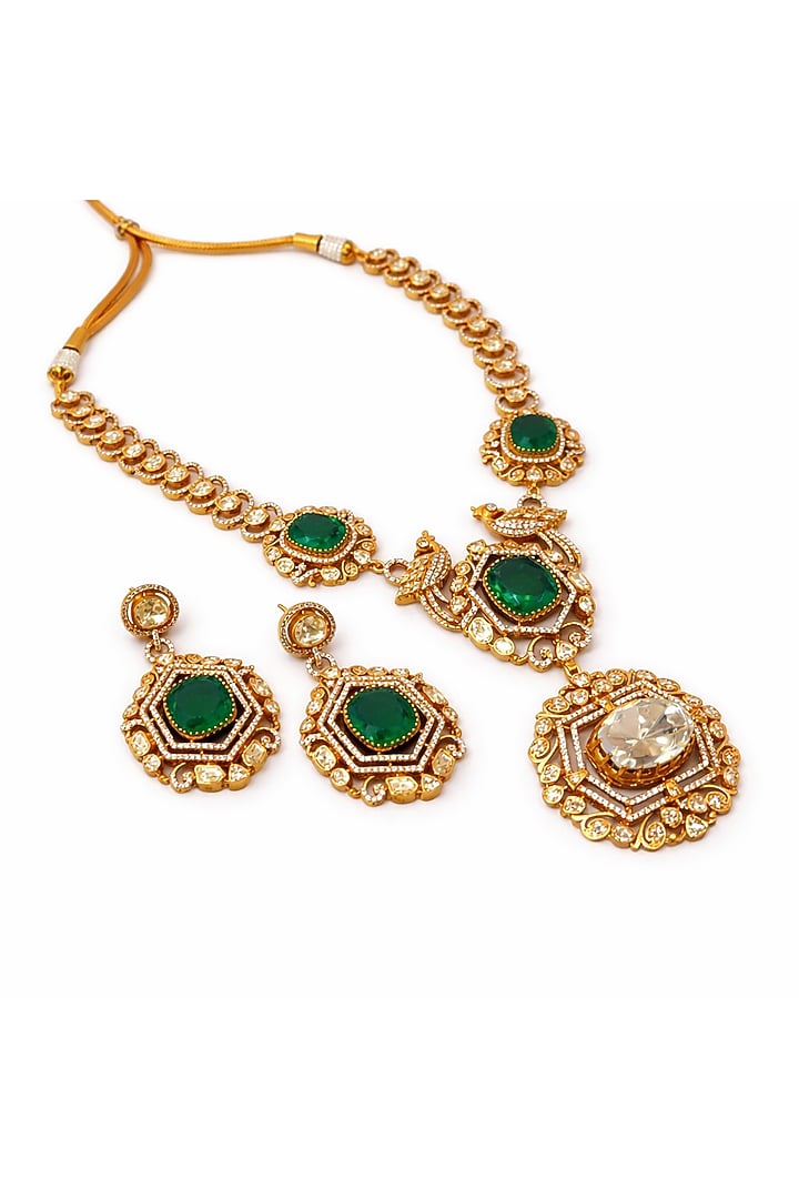 Gold Plated Moissanite & Emerald Doublet Necklace Set by JewelTreeTz at Pernia's Pop Up Shop