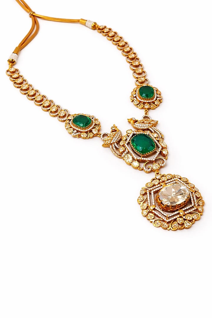 Gold Plated Moissanite & Emerald Doublet Necklace Set by JewelTreeTz at Pernia's Pop Up Shop