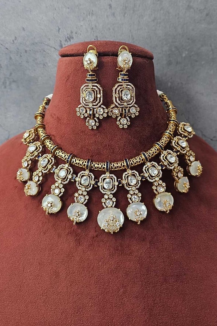 Gold Finish Moissanite & Smoky White Doublet Necklace Set by JewelTreeTz at Pernia's Pop Up Shop