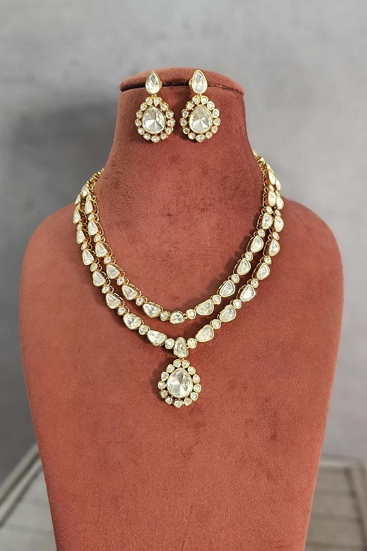 Gold Finish Moissanite Stone Necklace Set by JewelTreeTz at Pernia's Pop Up Shop