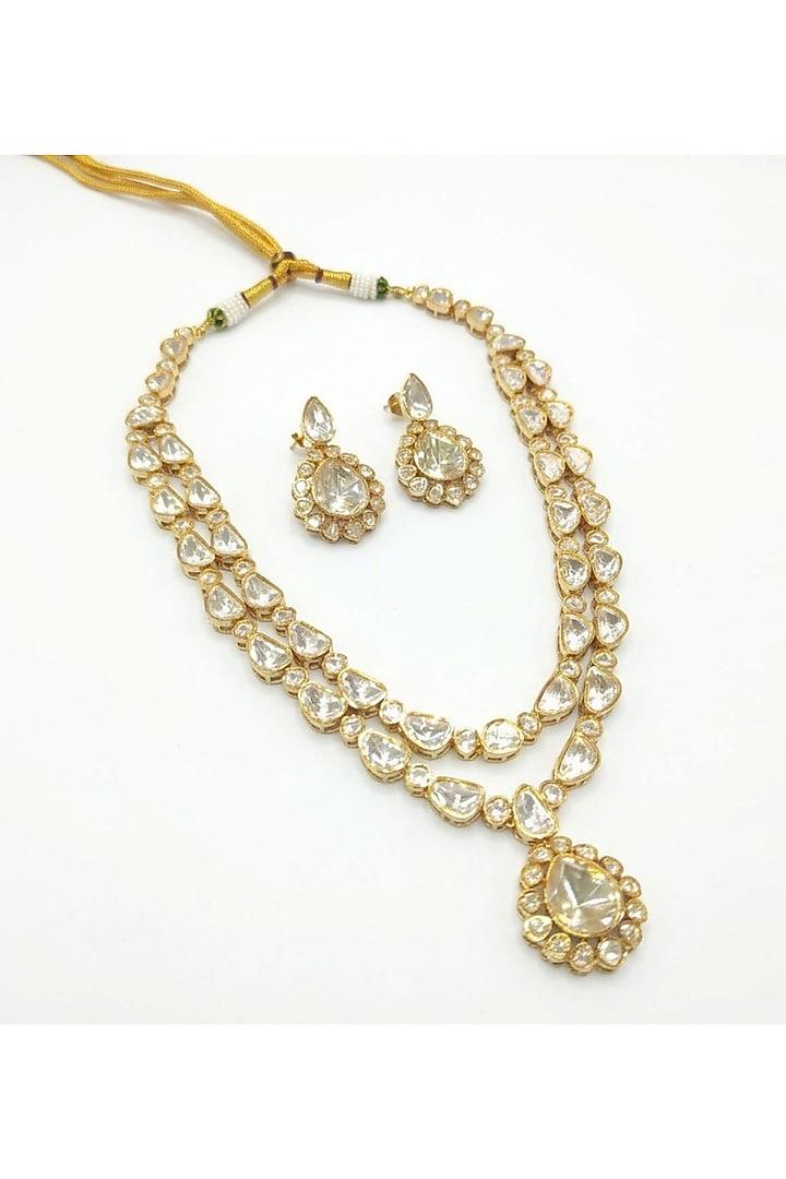 Gold Finish Moissanite Stone Necklace Set by JewelTreeTz at Pernia's Pop Up Shop