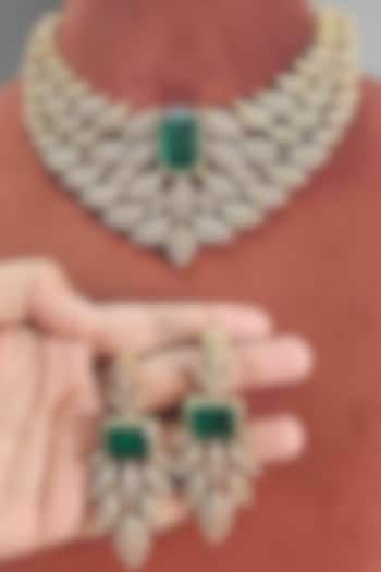 Gold Finish Emerald Doublet & CZ Stone Necklace Set by JewelTreeTz at Pernia's Pop Up Shop