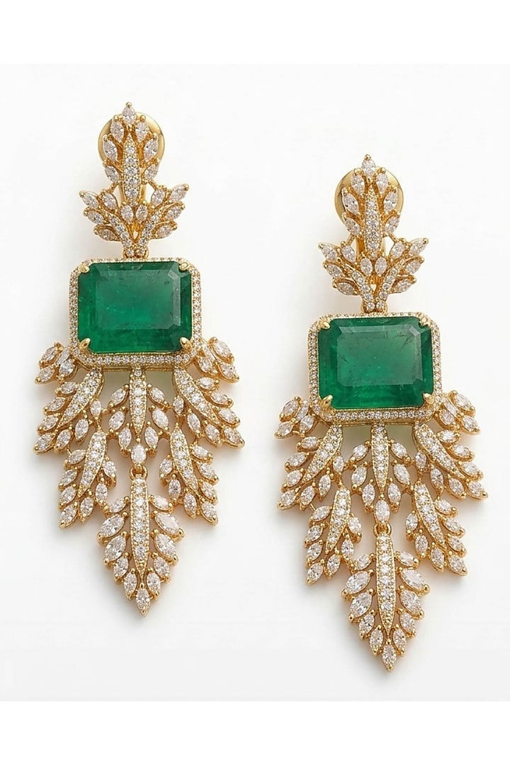 Gold Finish Emerald Doublet & CZ Stone Necklace Set by JewelTreeTz at Pernia's Pop Up Shop