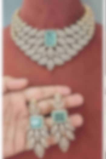 Gold Finish Mint Green Doublet & CZ Stone Necklace Set by JewelTreeTz at Pernia's Pop Up Shop