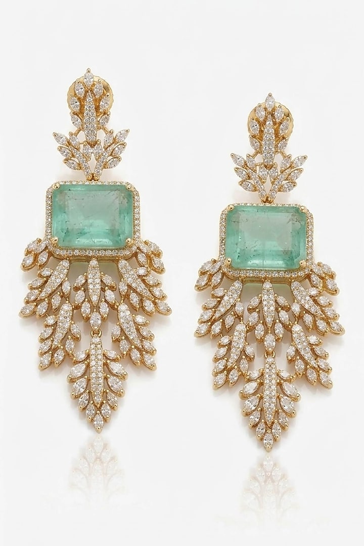 Gold Finish Mint Green Doublet & CZ Stone Necklace Set by JewelTreeTz at Pernia's Pop Up Shop