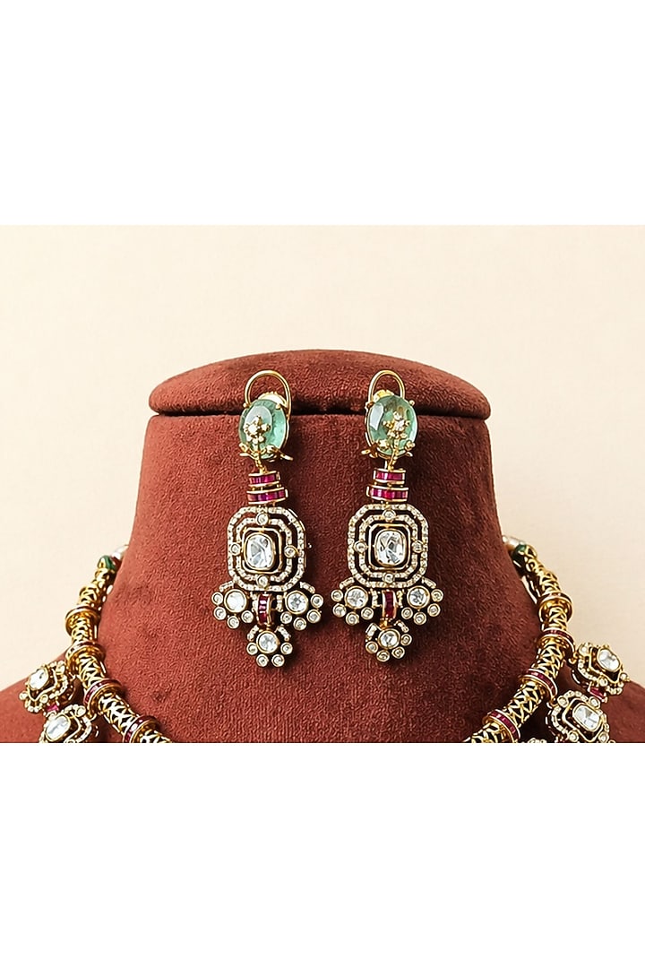 Gold Finish Moissanite & Mint Green Doublet Stone Necklace Set by JewelTreeTz at Pernia's Pop Up Shop