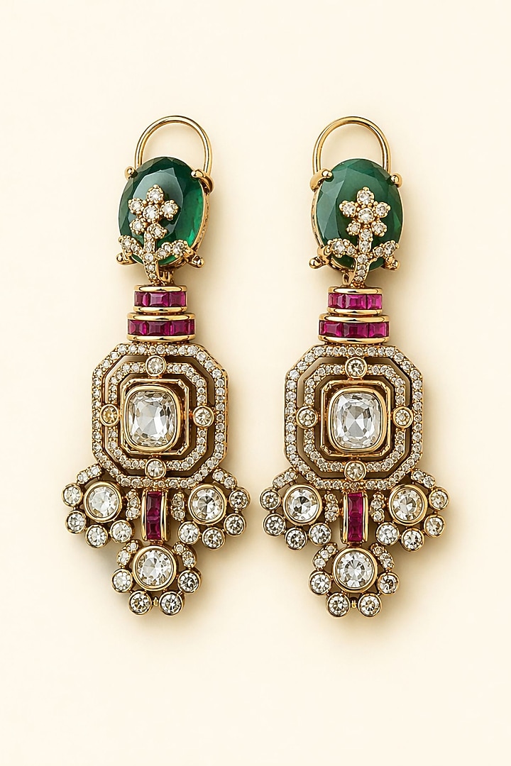 Gold Finish Moissanite & Emerald Green Doublet Stone Necklace Set by JewelTreeTz at Pernia's Pop Up Shop