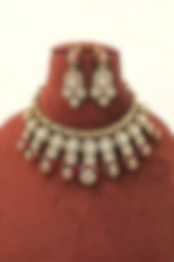 Gold Finish Moissanite & Ruby Doublet Stone Necklace Set by JewelTreeTz at Pernia's Pop Up Shop