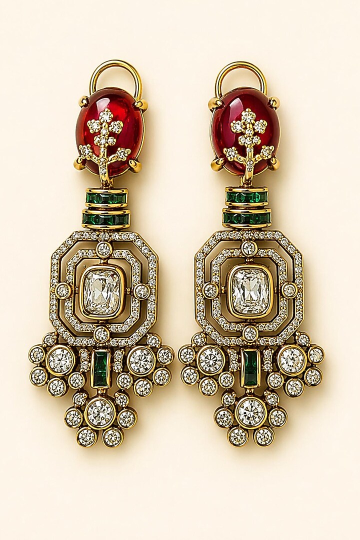 Gold Finish Moissanite & Ruby Doublet Stone Necklace Set by JewelTreeTz at Pernia's Pop Up Shop