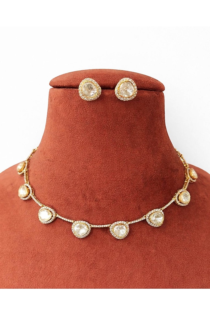 Gold Plated Moissanite Stone Necklace Set by JewelTreeTz at Pernia's Pop Up Shop