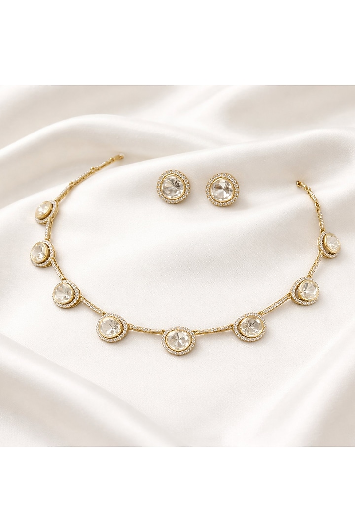 Gold Plated Moissanite Stone Necklace Set by JewelTreeTz at Pernia's Pop Up Shop