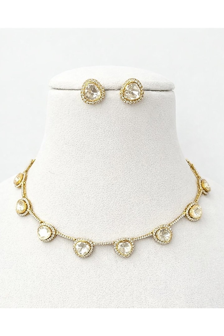 Gold Plated Moissanite Stone Necklace Set by JewelTreeTz at Pernia's Pop Up Shop