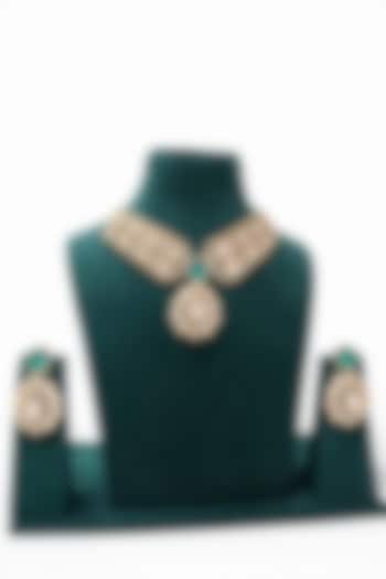 Gold Finish Moissanite & Emerald Doublet Stone Necklace Set by JewelTreeTz at Pernia's Pop Up Shop