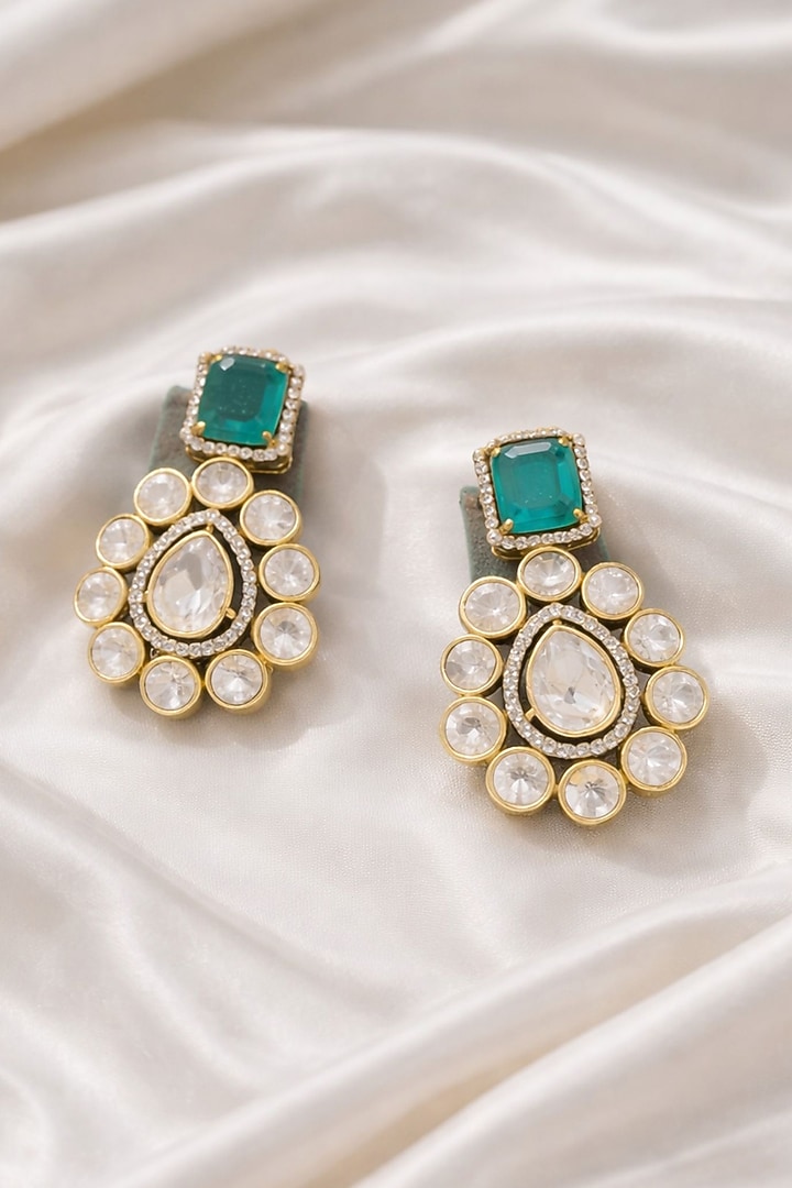 Gold Finish Moissanite & Emerald Doublet Stone Necklace Set by JewelTreeTz at Pernia's Pop Up Shop