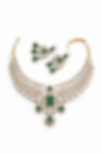 Gold Finish Moissanite & Emerald Doublet Stone Necklace Set by JewelTreeTz at Pernia's Pop Up Shop