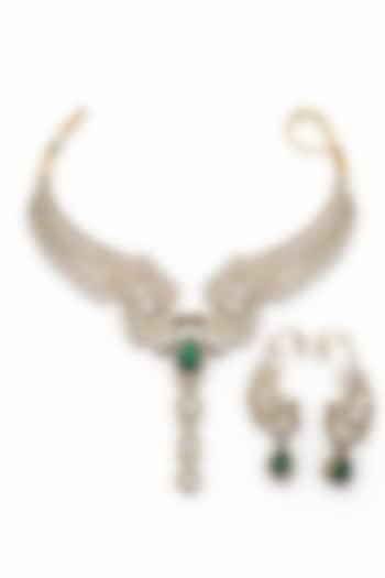 Gold Finish Moissanite & Emerald Doublet Stone Necklace Set by JewelTreeTz at Pernia's Pop Up Shop