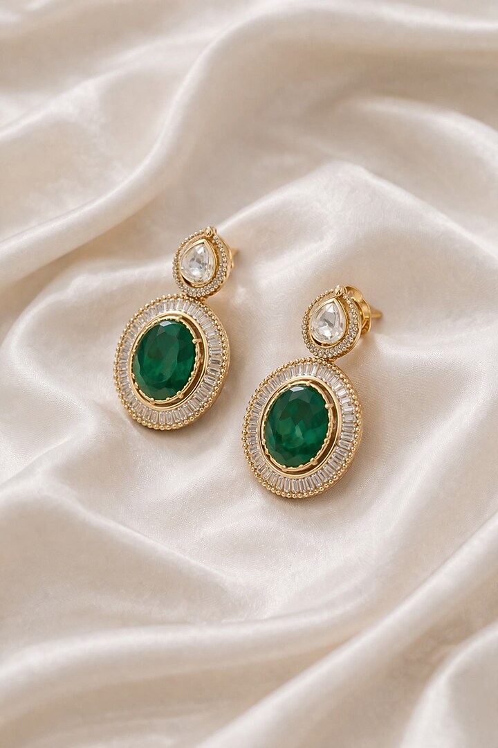 Gold Finish Moissanite & Emerald Doublet Stone Necklace Set by JewelTreeTz at Pernia's Pop Up Shop