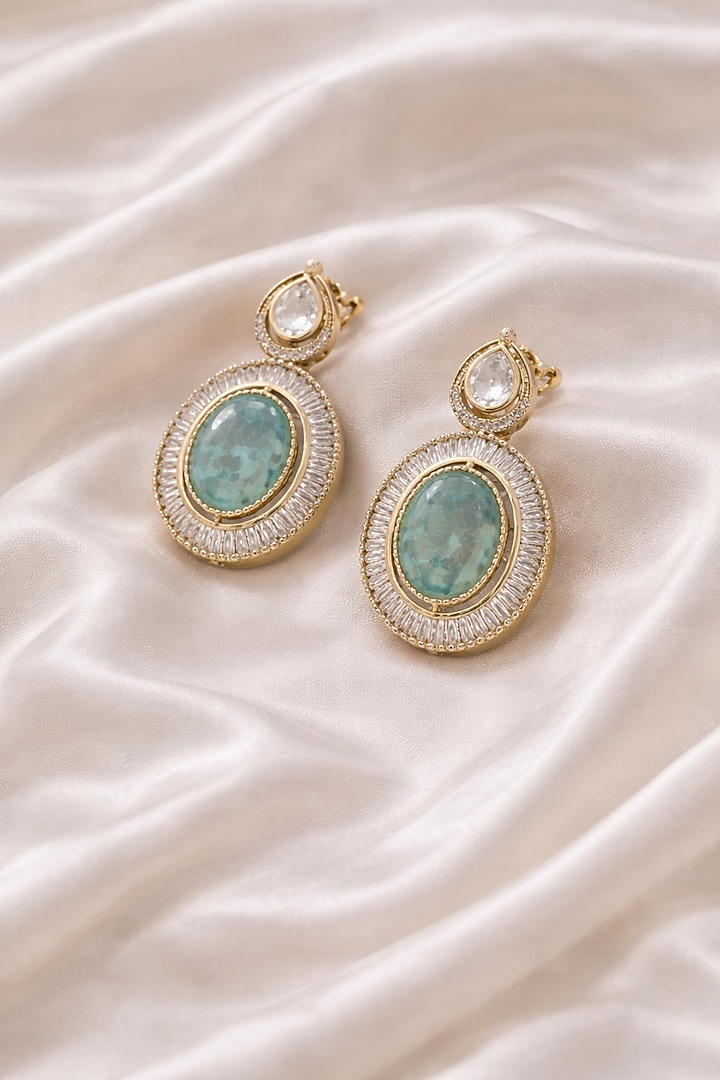 Gold Finish Moissanite & Mint Green Stone Necklace Set by JewelTreeTz at Pernia's Pop Up Shop