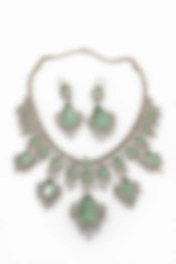 Gold Finish CZ & Mint Green Stone Necklace Set by JewelTreeTz at Pernia's Pop Up Shop