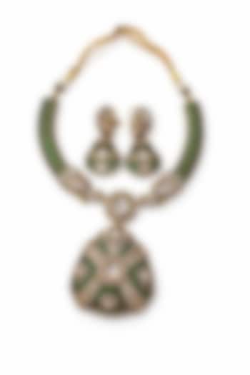 Gold Finish Moissanite & Emerald Necklace Set by JewelTreeTz at Pernia's Pop Up Shop