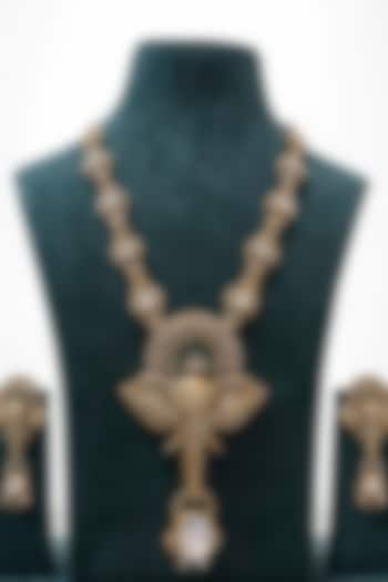 Gold Finish Moissanite & Emerald Necklace Set by JewelTreeTz at Pernia's Pop Up Shop