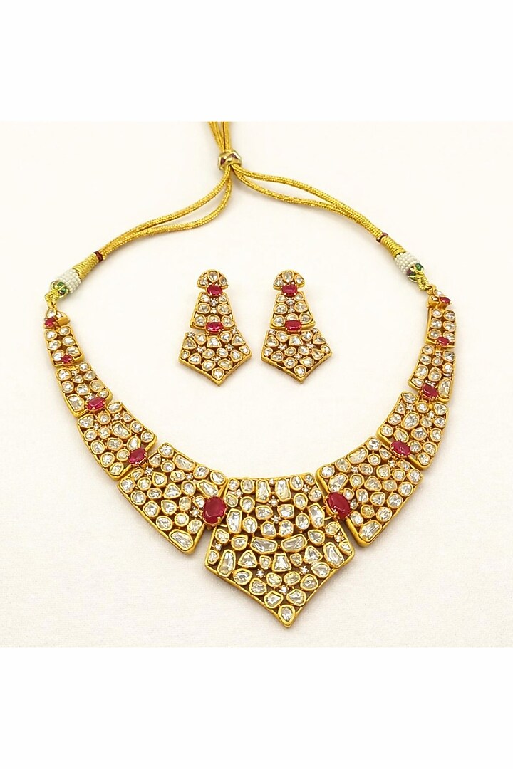 Gold Plated Moissanite & Ruby Doublet Necklace Set by JewelTreeTz at Pernia's Pop Up Shop