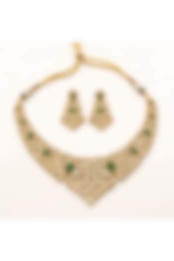 Gold Plated Moissanite & Emerald Doublet Necklace Set by JewelTreeTz at Pernia's Pop Up Shop