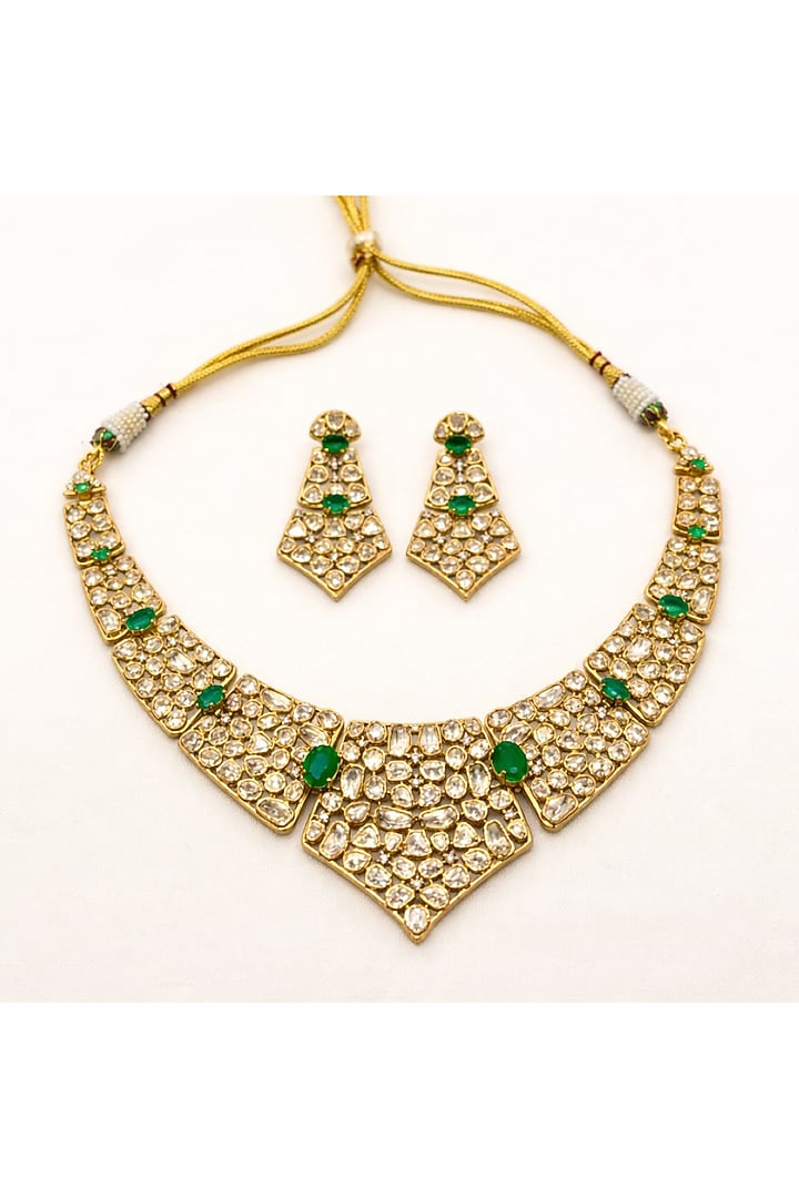 Gold Plated Moissanite & Emerald Doublet Necklace Set by JewelTreeTz at Pernia's Pop Up Shop