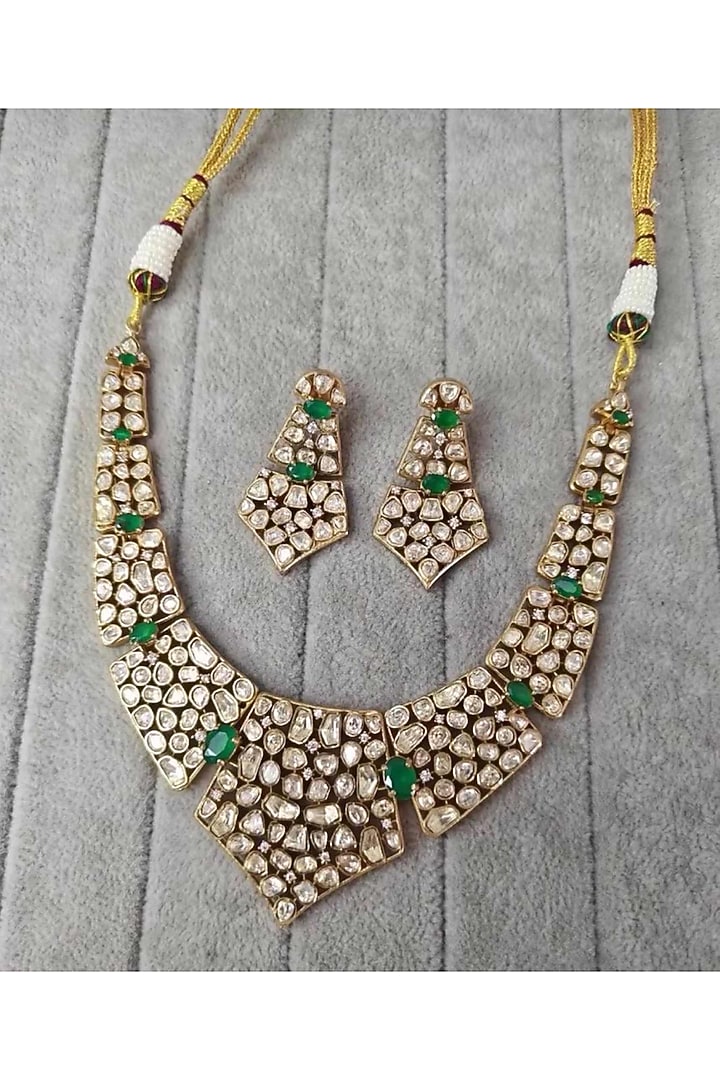 Gold Plated Moissanite & Emerald Doublet Necklace Set by JewelTreeTz at Pernia's Pop Up Shop
